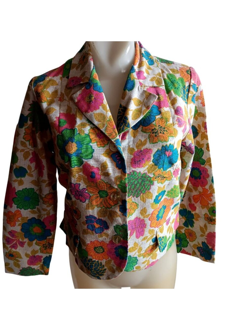 Women's Small Vintage Blazer Jacket 60's Beeline Fashions Floral Print Linen Mod
